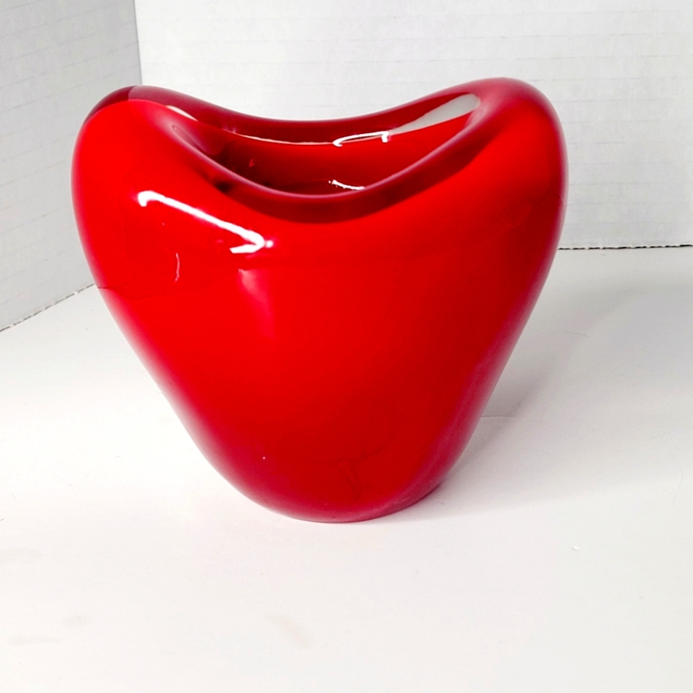 Teleflora Hand Blown Heart Shaped Cased Art Glass Votive Candle Holder 4” Heavy
